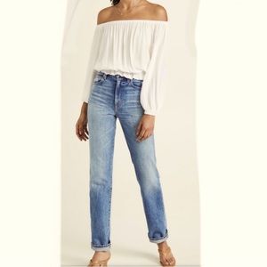 MICHAEL KORS Size L~Oversized On Or Off Shoulder Gathered Shirt ~Soft Ivory Top